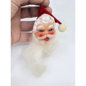 Vintage 60s Red Felt Hat Hard Plastic Santa Claus Head Christmas Ornament